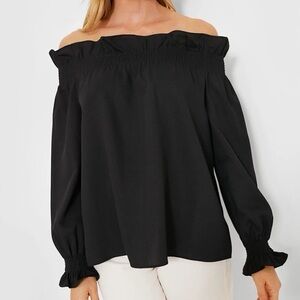 NWT Tuckernuck Womens S Marguerite Off Shoulder Blouse Black Preppy Beach Boho